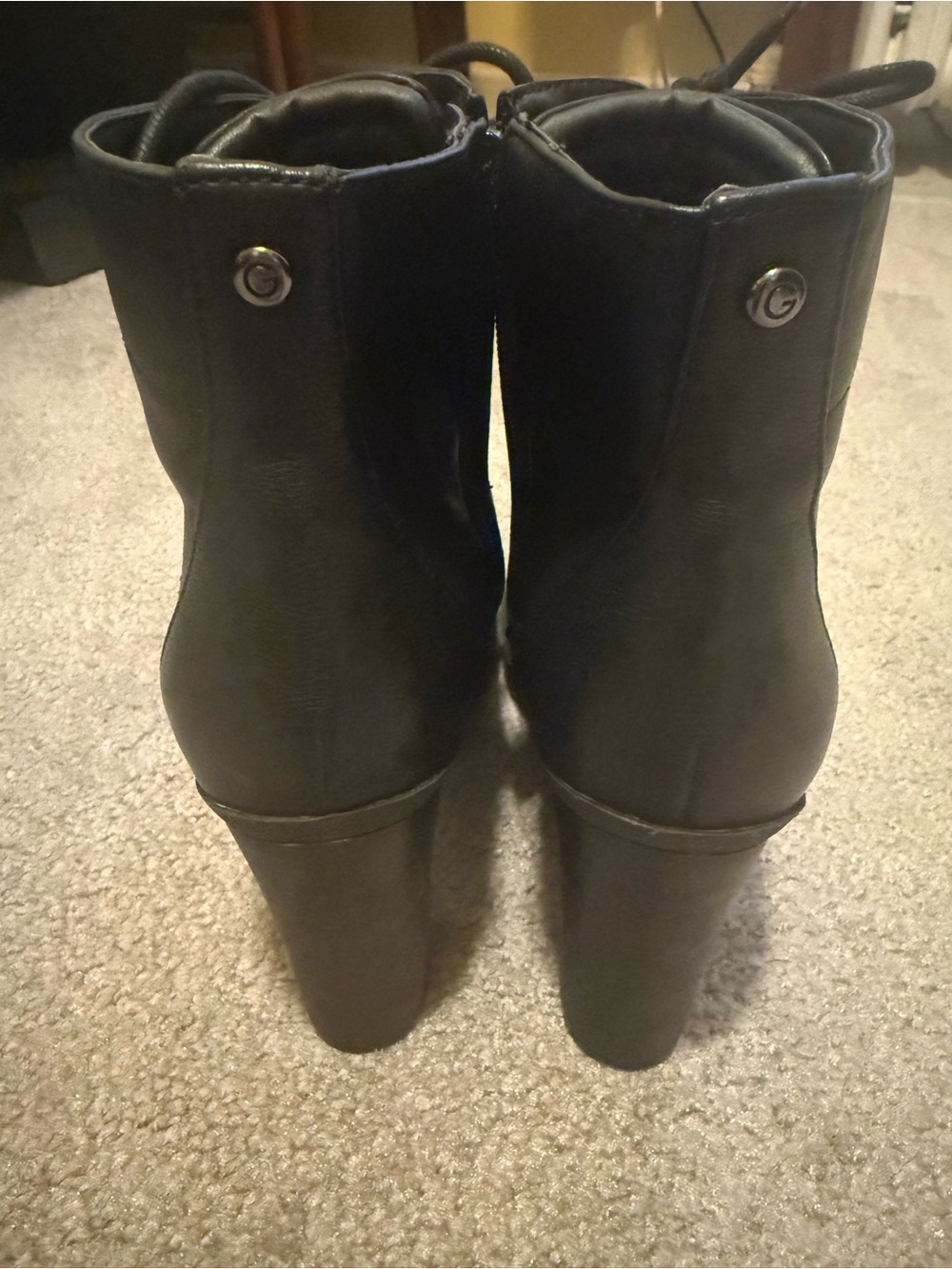 GBG Los Angeles GUESS Galls Black Lace-Up Heeled Platform Boots Size 7 - Picture 2 of 7